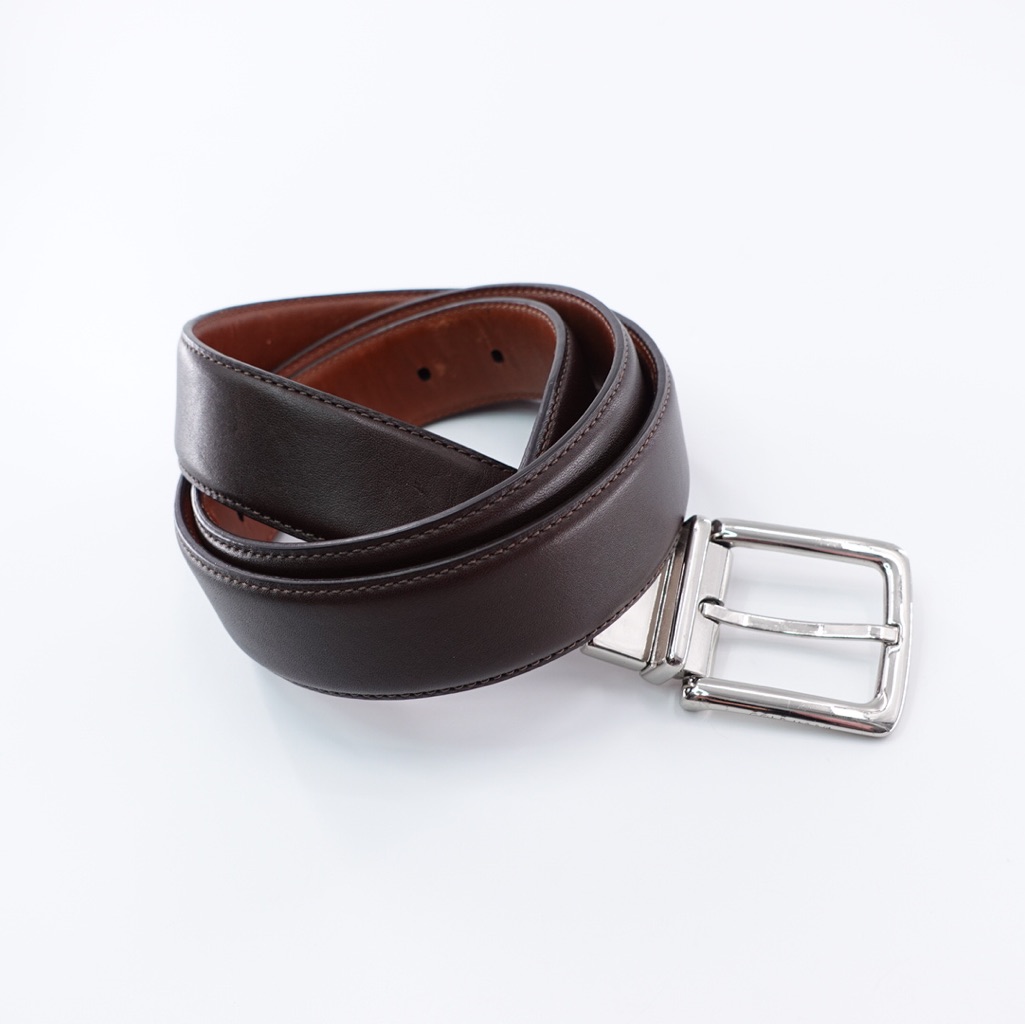 Cole Haan Mens Reversible Leather Belt Black Brown Silver Tone Sz 36 A35052